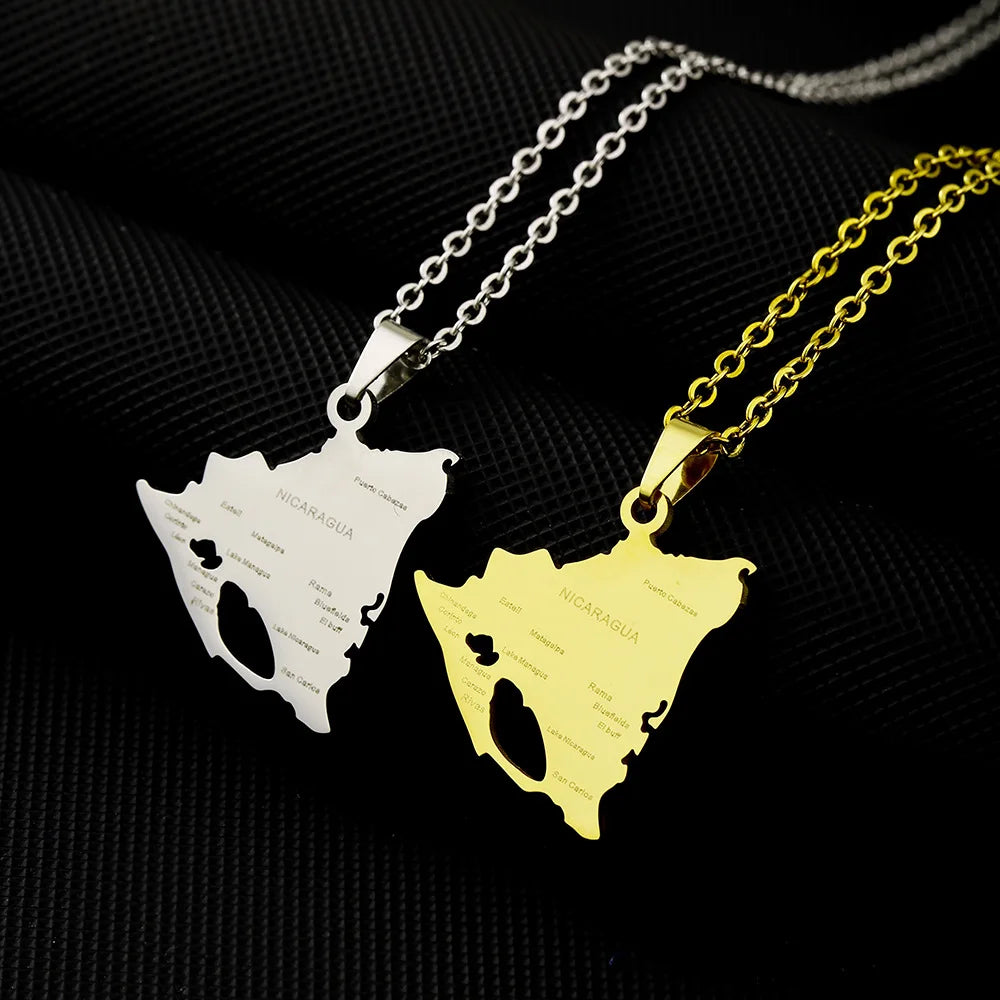 Manufacturer Nicaragua Map Pendant Necklace for Men Women Stainless Steel Silver 18K Gold Plated Nicaraguan Map Chain Necklace