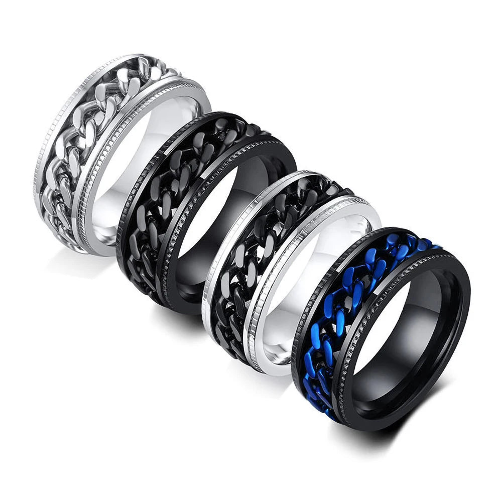 Hot Titanium Steel Chain Ring Classic Rotatable Design Fashion Hip-Hop Couple Ring Princess Cut Personalized Jewelry