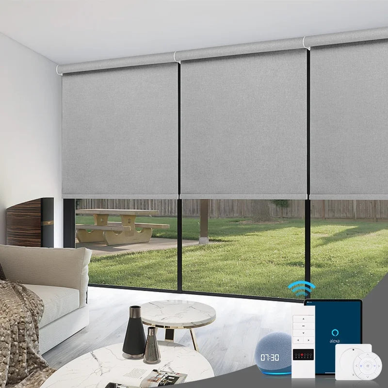 Sunscreen Remote Custom Automatic Wifi Solar Window Dual Shades Blackout Double Electric Motorized Roller Blinds Linen Blind