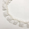 Fashion DIY Clothing White Pleated Organza Pearls Lace Border Trim LT2537B