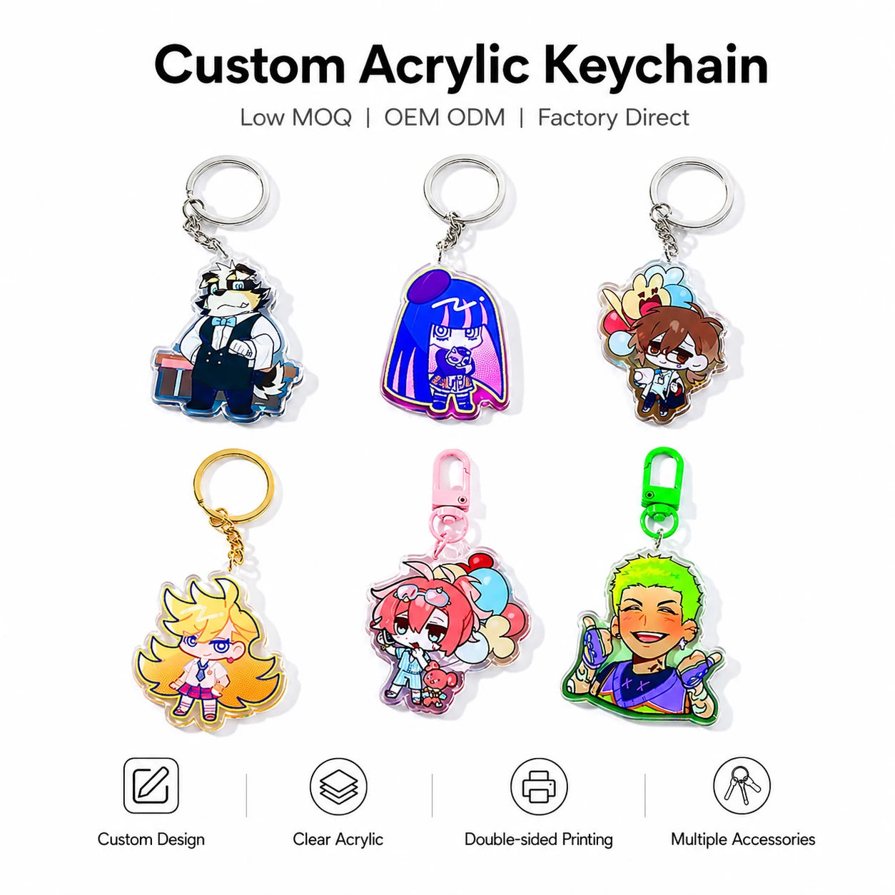 CNAWO Custom Printed Clear Logo Resin Acrylic Keychain Anime Epoxy Charm Keychain Plastic Keychains Custom Printed Clear Logo