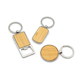 Personalized logo Blank Bamboo Wood Key Chain DIY Brand Metal Car Keychain for Souvenir Gift