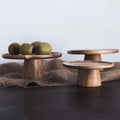 Round Wooden Cake Dessert Pedestal Display Stand With Solid Wood Base Multi Purpose Serving Tray for Sushi Cake Fruit MegaBDM