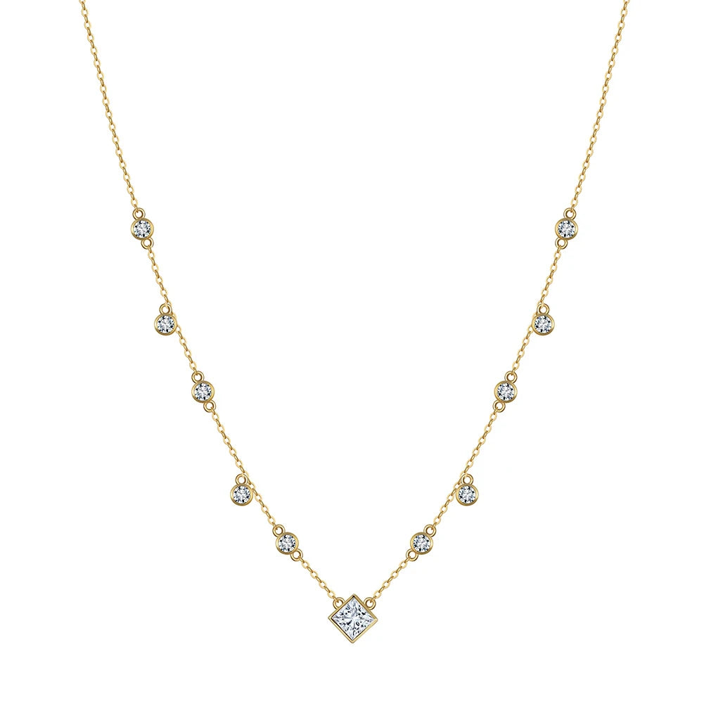 BQN01 RINNTIN Costume Silver Women Jewelry 14k Gold Plated Cz Diamond Bezel Chandelier Necklace Women