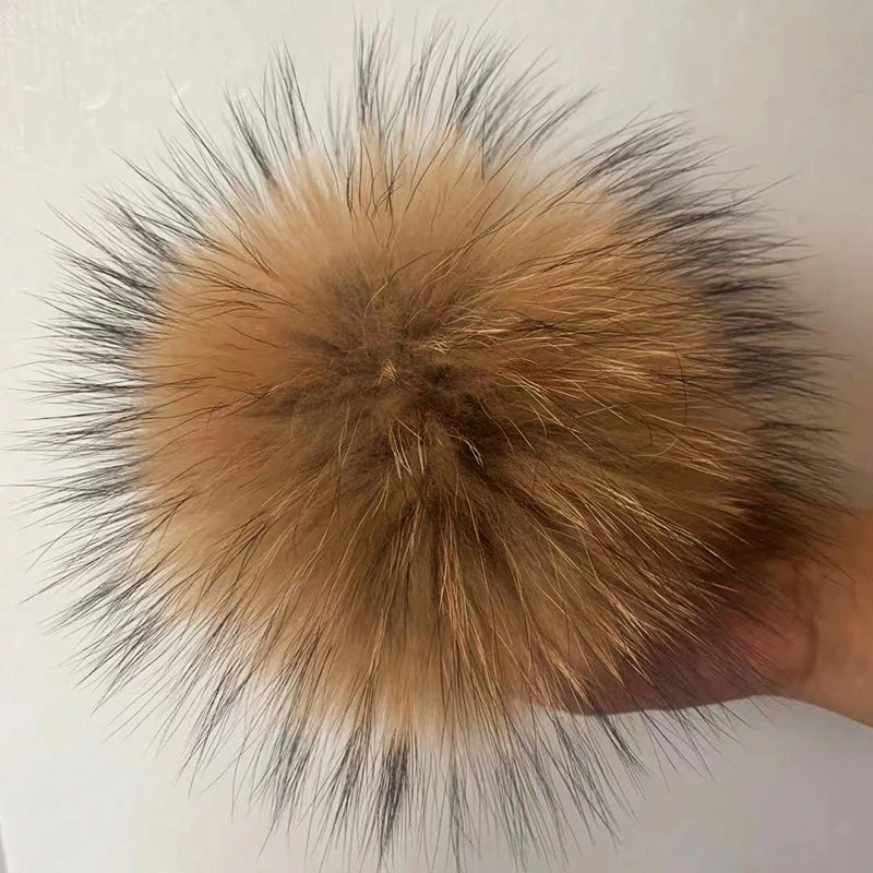 Big Natural Fur Pom Raccoon Fur Pom Ball for Hats Fur Balls Pompon with Snap DIY Poms for Scarves Shoes Boots
