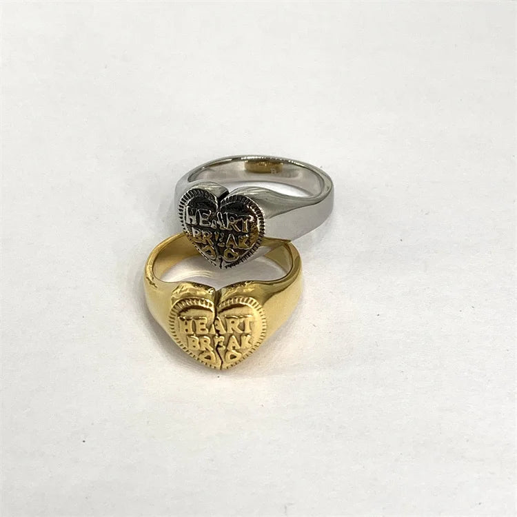 50% off Fashion Fine Jewelry Letter Heart Broken Ring Big Discount Ready to Ship Stainless Steel Heart Ring