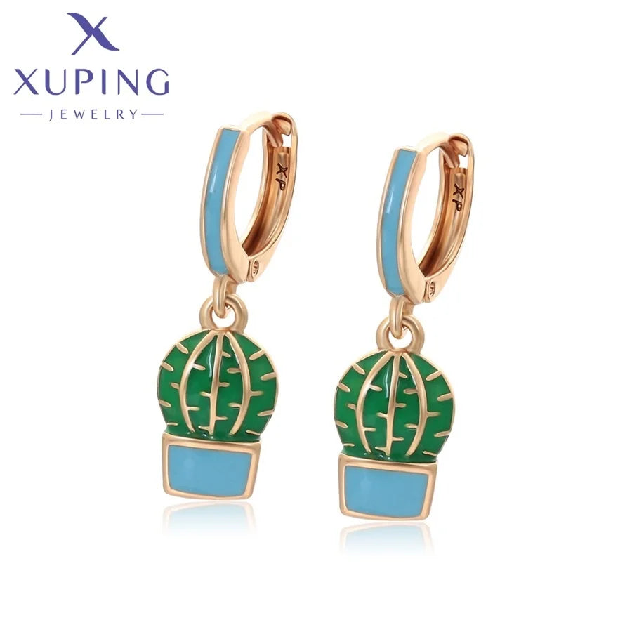 X001020368 XUPING Jewelry 18K Gold Plated Fashion Huggie With Pendant Plant Cactus Women Earring