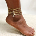 Vintage 18K Gold Plated Stainless Steel Women's Figaro Anklet with Initial Crystal Letter CZ Jewelry Fashionable Foot Chain