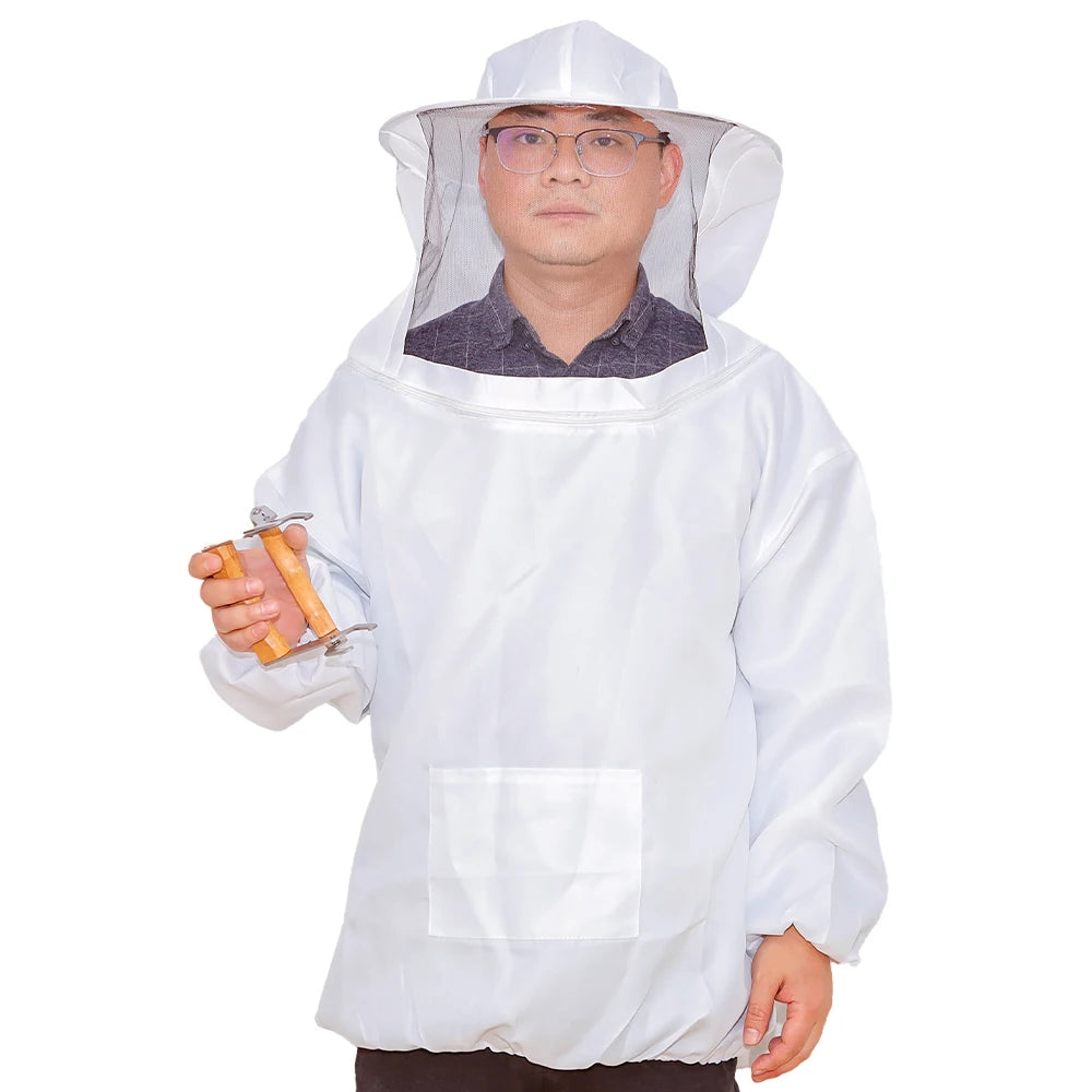 White Fencing and Round Veil Bee Jacket Ventilated Beekeeping Clothes Suit for Protecting