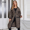Wholesale Fashionable Plaid Woolen Coat Warm Long Belt Autumn and Winter Woolen Coat