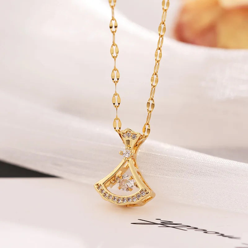 KY8340 Top Quality Fashion Cubic Zircon Pendant Necklace Women Fan Shape Choker Necklace Jewelry
