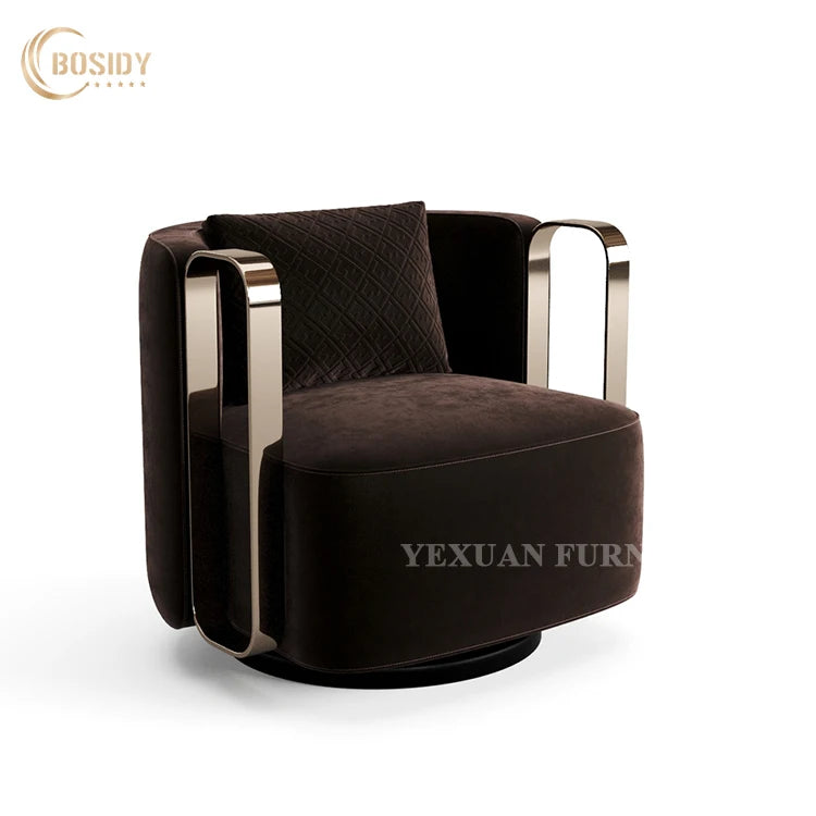 Luxury Velvet Stainless Steel Upholstered Armchair Stylish Hotel Lobby Sofa Furniture New Design 2022
