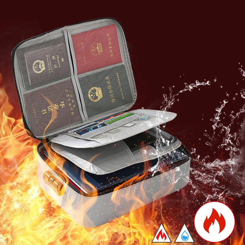 Fireproof Document Bag Multifunctional Passport File Certificate Storage Organization Bag