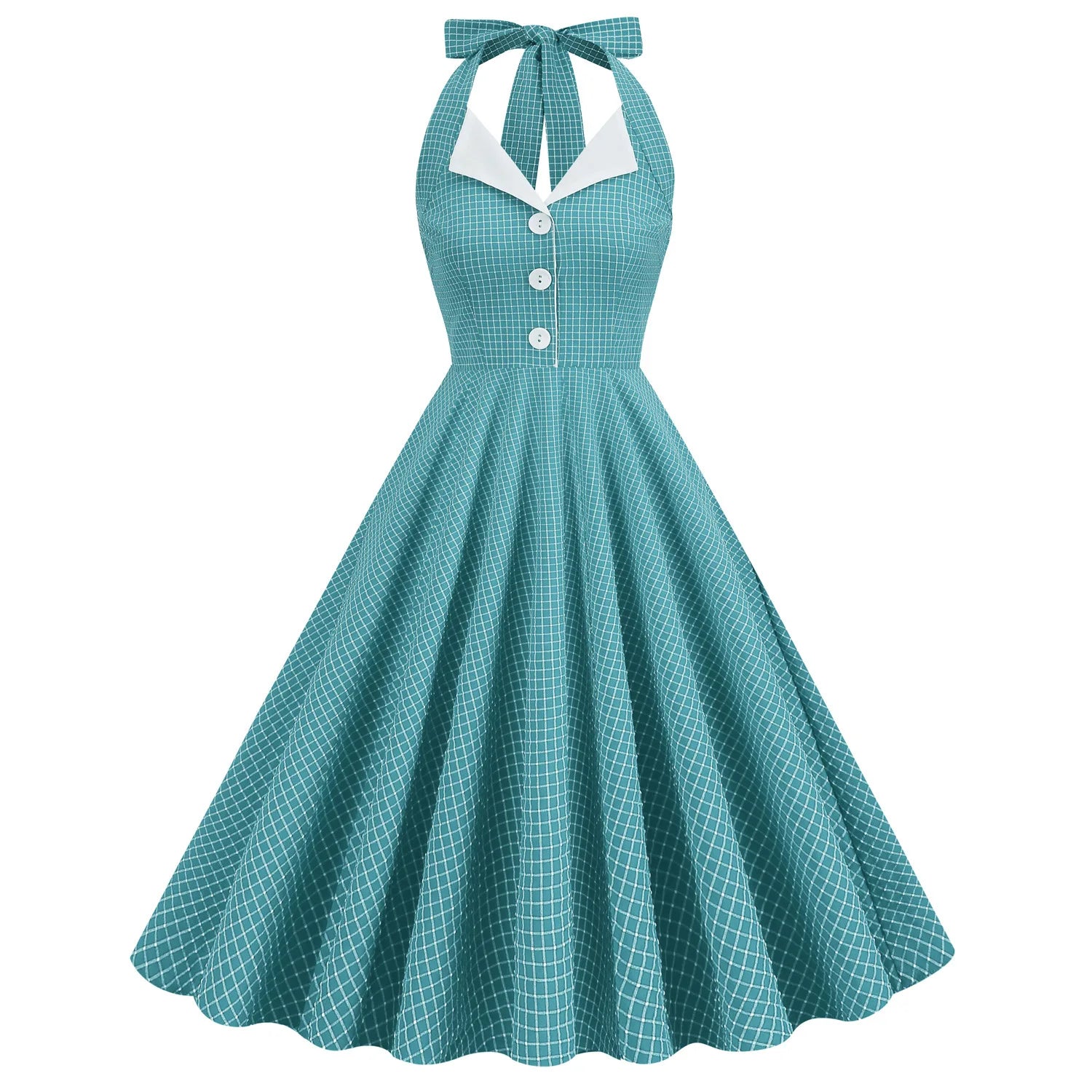 Vintage Retro Plaid Rockabilly Dress for Women Elegant 50s Contrast Sleeveless Party Dress with Pockets
