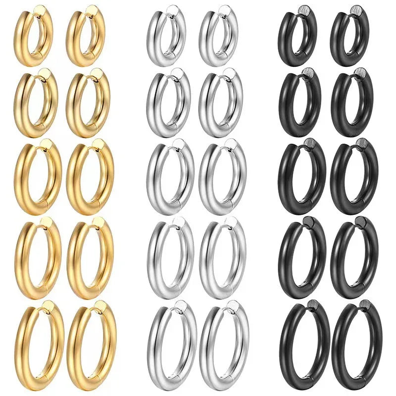 Multiple Sizes Stainless Steel Bicolor Oval Hoop Earrings Twisted Huggie Earring With Open Loop Cubic Zirconia CZ Hoop Earrings