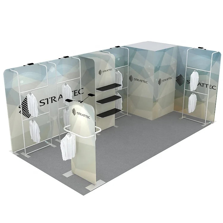 10x20 Hot Sale Custom Modular Aluminum Tension Fabric Advertising Clothing Shelf Display Portable Trade Show Exhibition Booth