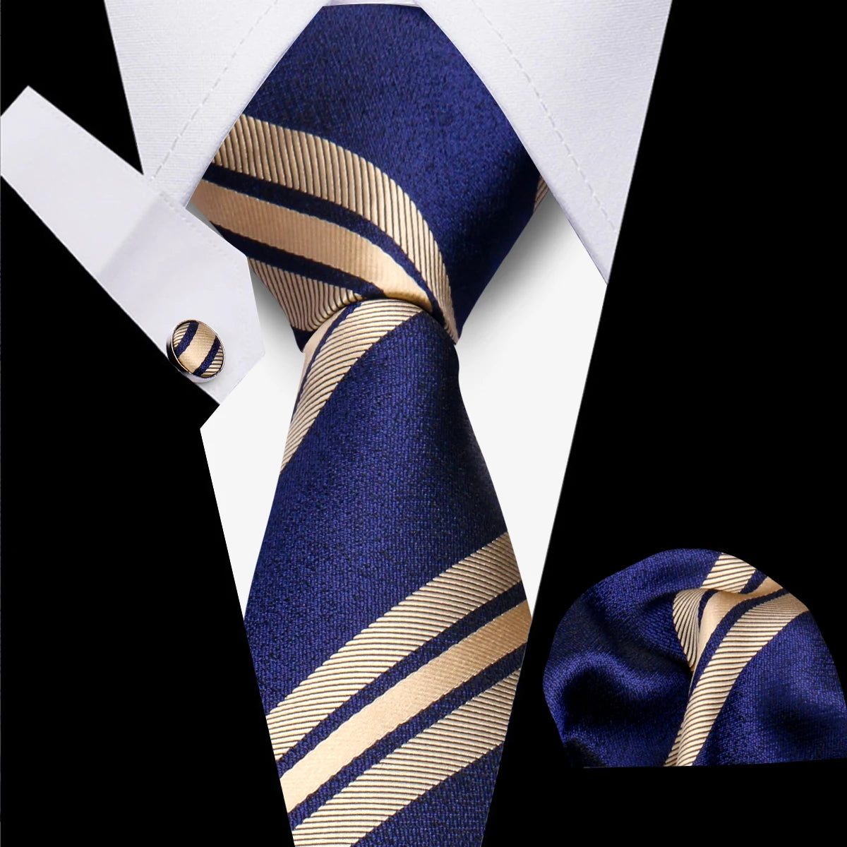 Wholesale Handmade Polyester Woven Men's Ties Hankies Set With Cufflinks Business White Pink Necktie Set for Men