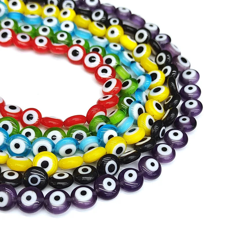 Stock Wholesale Thousand Flower Colored Glass Flat Beads Oblate Eye Murano Lampwork DIY Handmade Woman  Bracelets Bangle