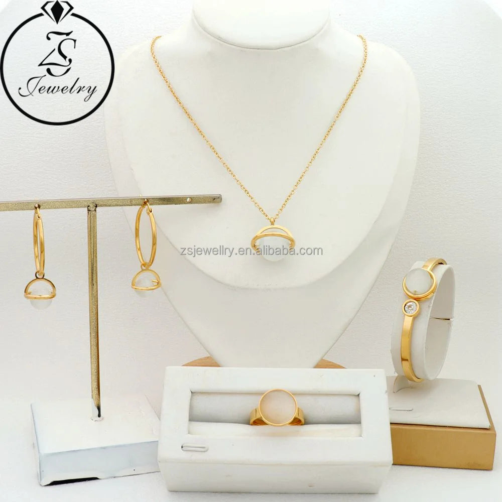 Temple Jewellery Gold Glitter Diamond Crystal Stainless Steel Luxury Indian Plated Women Girl Jewelry Sets Geometric 1pc/opp Bag