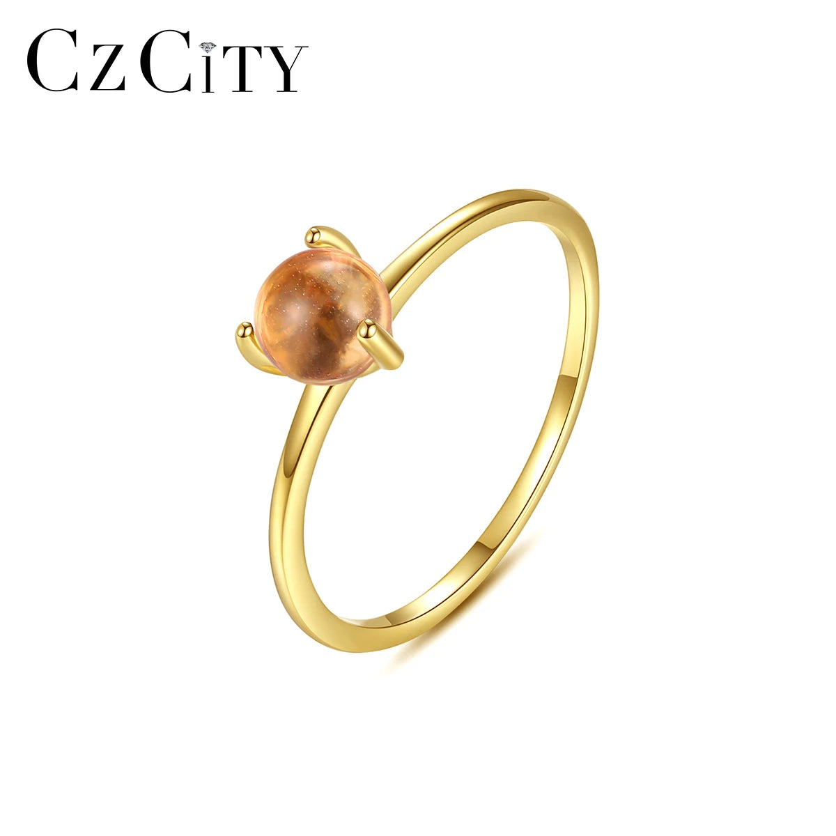 CZCITY Good Selling Trendy Woman Gold Colorful Gem Diamond Engagement Plated Crystal  Moonstone Ring