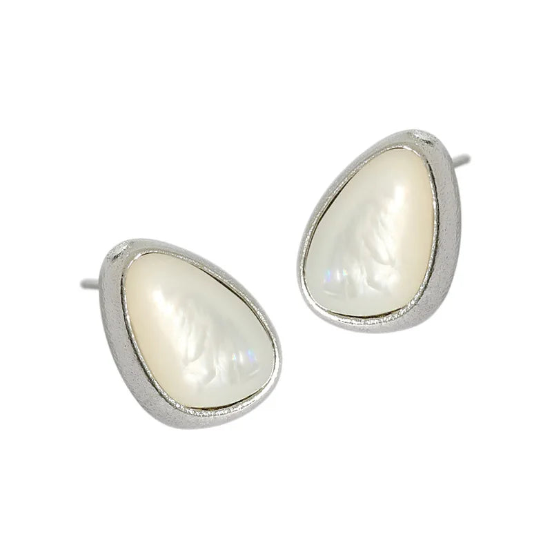 Chic Natural Shell Geometric Round Triangular 925 Sterling Silver Stud Earrings for Women Girls