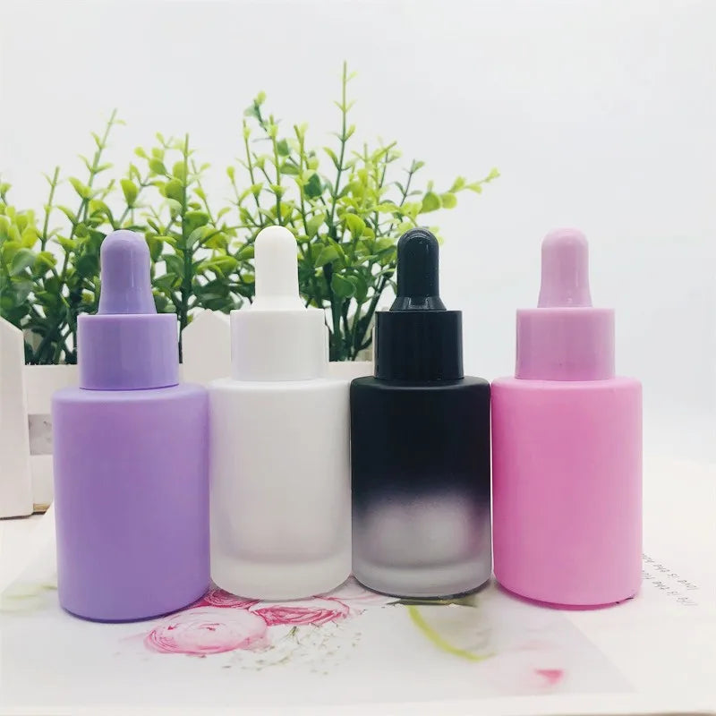 High Quality 30ml Serum Cosmetic Packaging Multi Color Flat Shoulder Empty Repair Essential Oil Glass Dropper Bottle