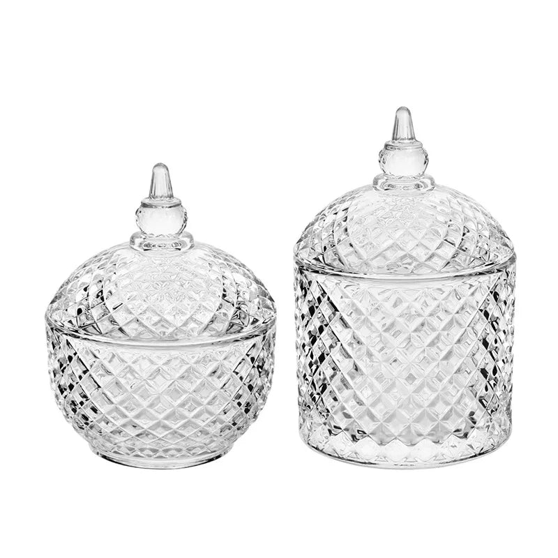 Modern Simple Yurt Design Multi-Functional Glass Candy & Jewelry Jar with Creative Cotton Swab for Makeup Food Storage Container
