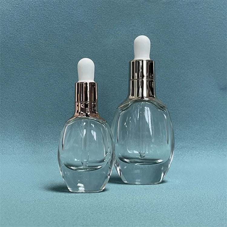 New Thick Bottom Clear Fancy Cosmetic Essential Oil Glass Dropper Bottle 100pcs Screen Printing Skin Care Serum