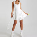 2025 New Design Low Cut Backless Pleated One Piece Dress Golf Tennis Pickleball Dress for Women With Inner Pockets