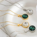 Ins Hot Sale Luxury Zircon Glass Stone Charms Necklace Wholesale 18k Pvd Gold Plated Stainless Steel Gemstone Necklace