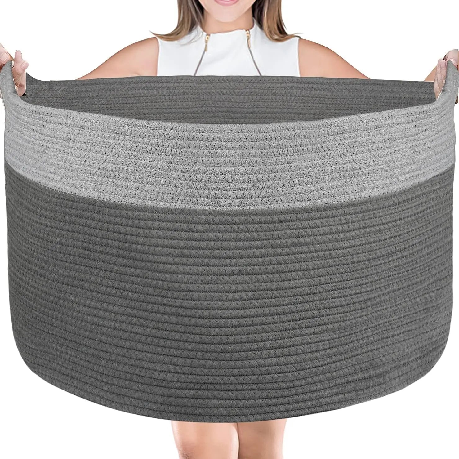 Storage BasketsCotton Rope BasketExtra Large Blanket Basket Living RoomSoft Rope Basket for Toys