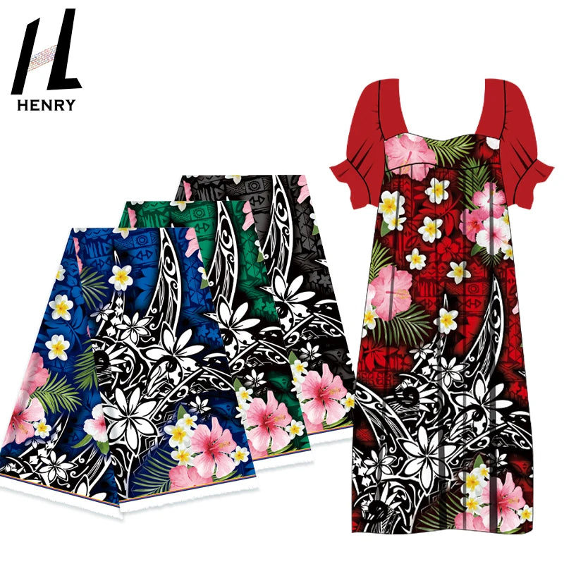 Polynesian Fabrics Tribal Samoan Tapa Flower Pattern Custom Bodycon 2023 Elegant Party Fabric for Ladies Dresses