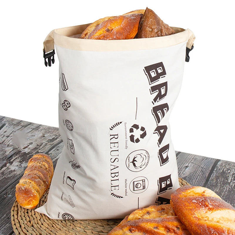 Custom Bread Bag Food Grade TPU Cotton Homemade Food Container Reusable Grocery Storage Tote With Lining Canvas Bread Bag