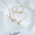 YF2798 Fashion 18K Gold Plated Jewelry Set Stainless Steel White Shell Heart Pendant Clavicle Necklace Bracelet Earring Women