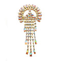 Handmade Gold Metal Crystal AB Embellishments Tassel Rhinestone Applique Sew on Applique for Dresses