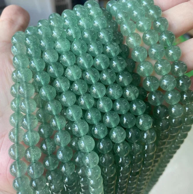 Round Genuine Stone Beading Loose Gemstone Hole Di Natural Luxury Gem Stone Beads Green Strawberry Quartz for Jewelry Making