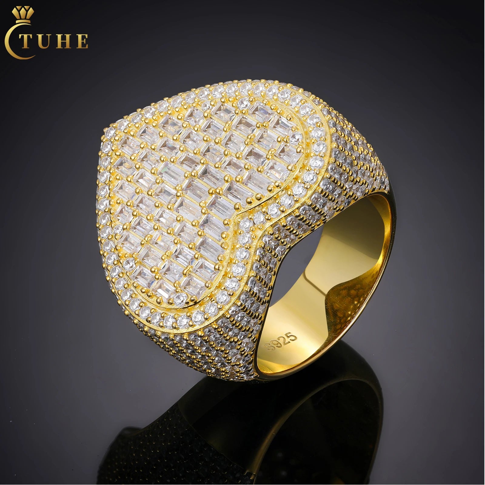 Factory Wholesale Luxury Hip Hop Jewelry 925 Sterling Silver Emerald Cut VVS Moissanite Diamond Baguette Heart Ring