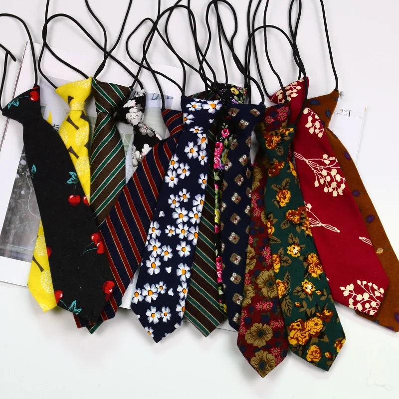 Fashion Cheap Leisure Flower Cotton Necktie Children School Lazy Cotton Flower Tie Kids Colourful Floral Ties