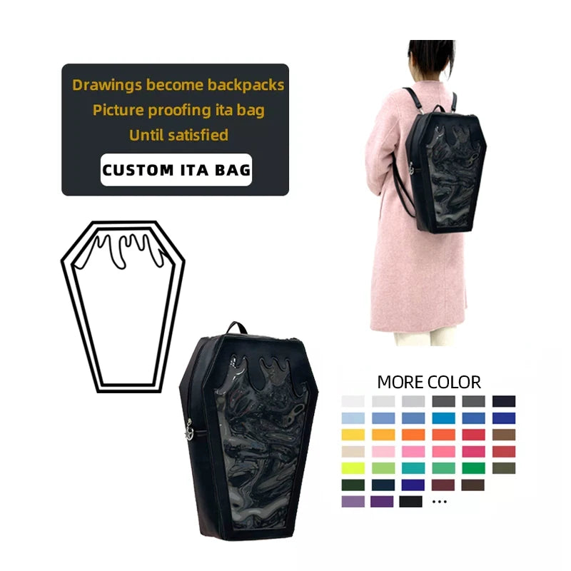 New Fashion Designer Ita Bag Pin Display Custom Ita Crossbody Shoulder Bag Black with Clear Window