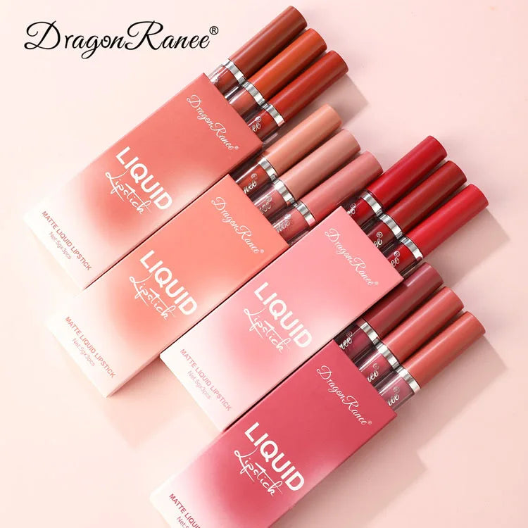 Private Label Matte Velvet Texture Liquid Lipstick Non Sticky Long Lasting Waterproof Lip Gloss 3 Color
