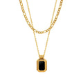 New Arrival Good Quality Stainless Steel Double Layer Black Seashell Acrylic Charm Square Pendant Necklace for Women