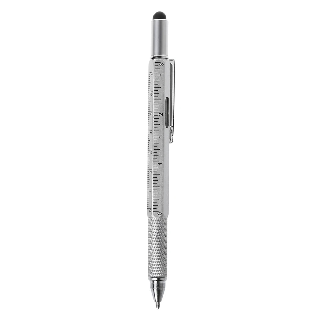 6 in 1 Metal Multi Ball Pen Type Screwdriver Tool with Ruler Spirit Level Pen