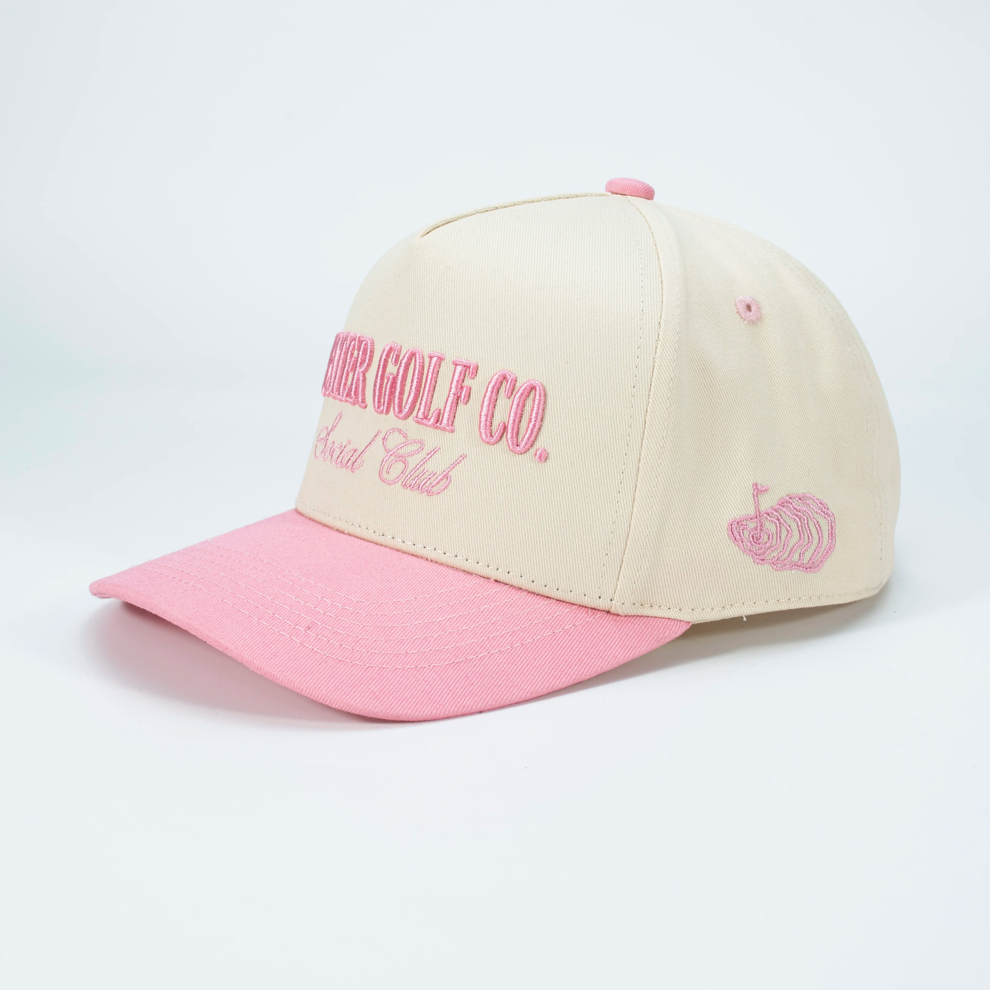 Gorras Personalizadas Pink100% Cotton 5Panel 3D Embroidered Logos  Breathable Hat Antique Design Other Hats & Caps