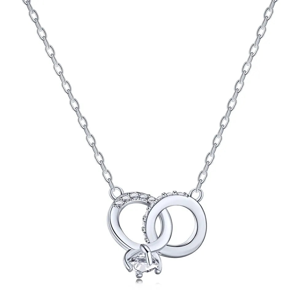 Luxury New Design Cz Cubic Zirconia Jewelry S925 Sterling Silver Necklace Double Ring Pendant Necklace For Women Valentine'S Day