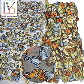 Custom butterfly Embroidery Tulle Applique Design 100% Polyester Embroidery Bridal Mesh Fabric 3D Flower Lace Fabric