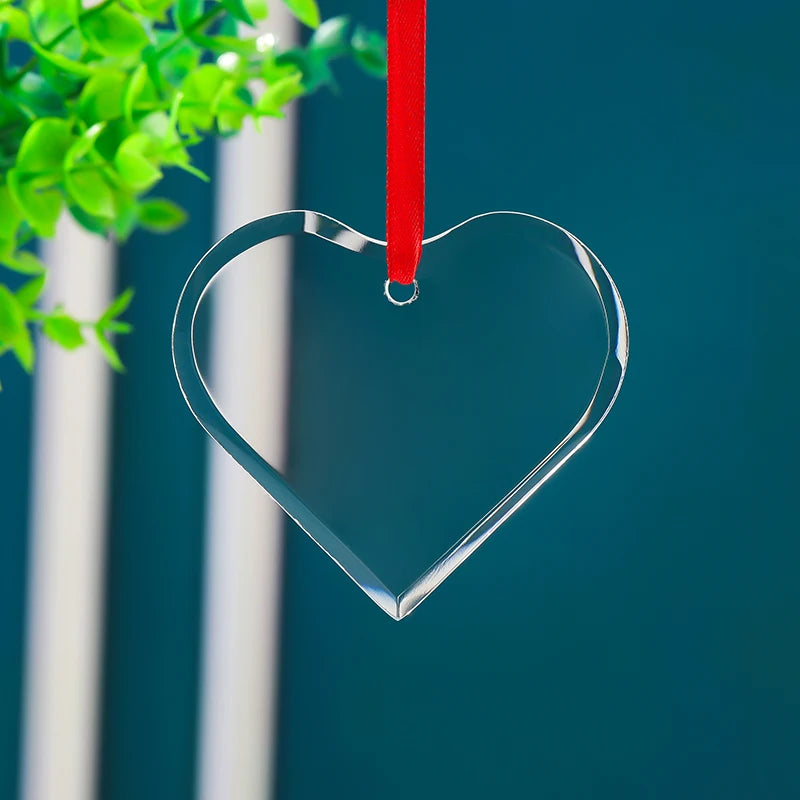 Cheap 3inch Optical Crystal Glass Christmas Decoration Ornaments Blank Heart Flat Glass Stock Christmas Tree Ornaments for Sale