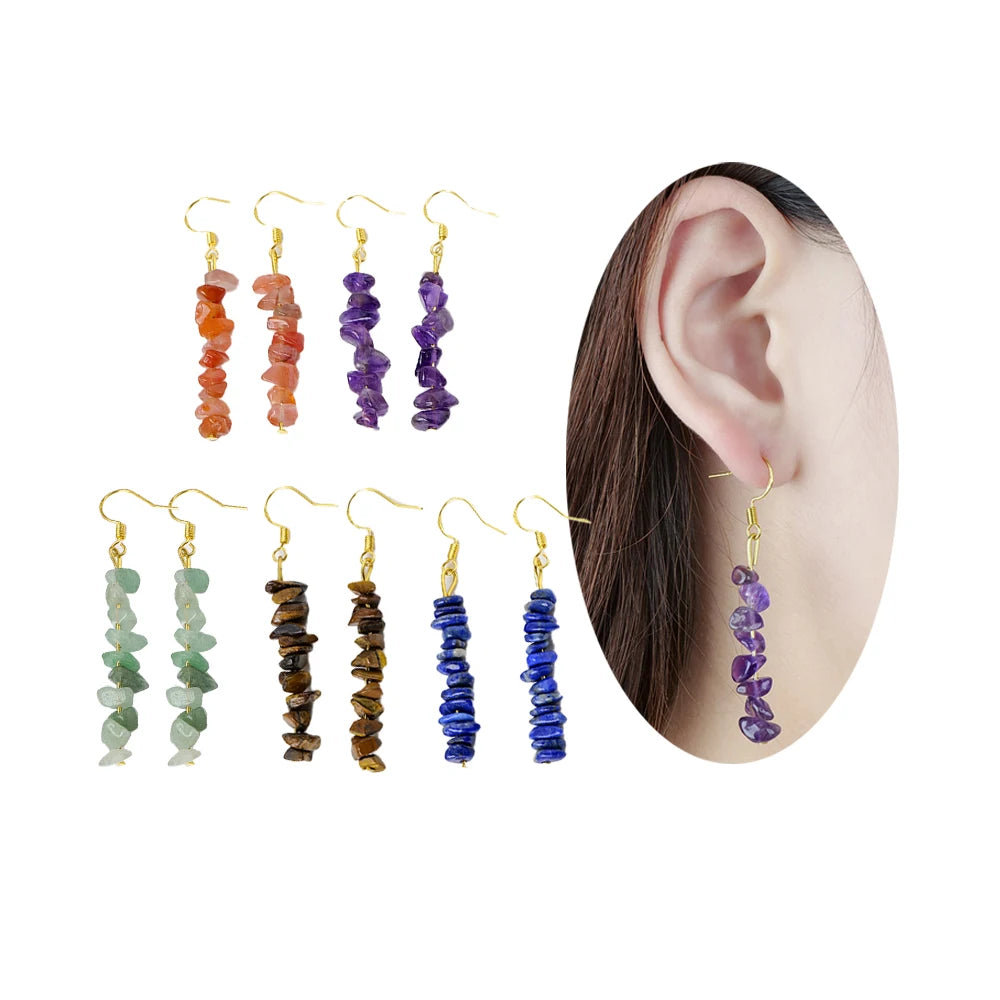 Wholesale Natural Crystal Gravels Tassel Earring Healing Amethyst Chips Hook Eardrop Jewelry Gift