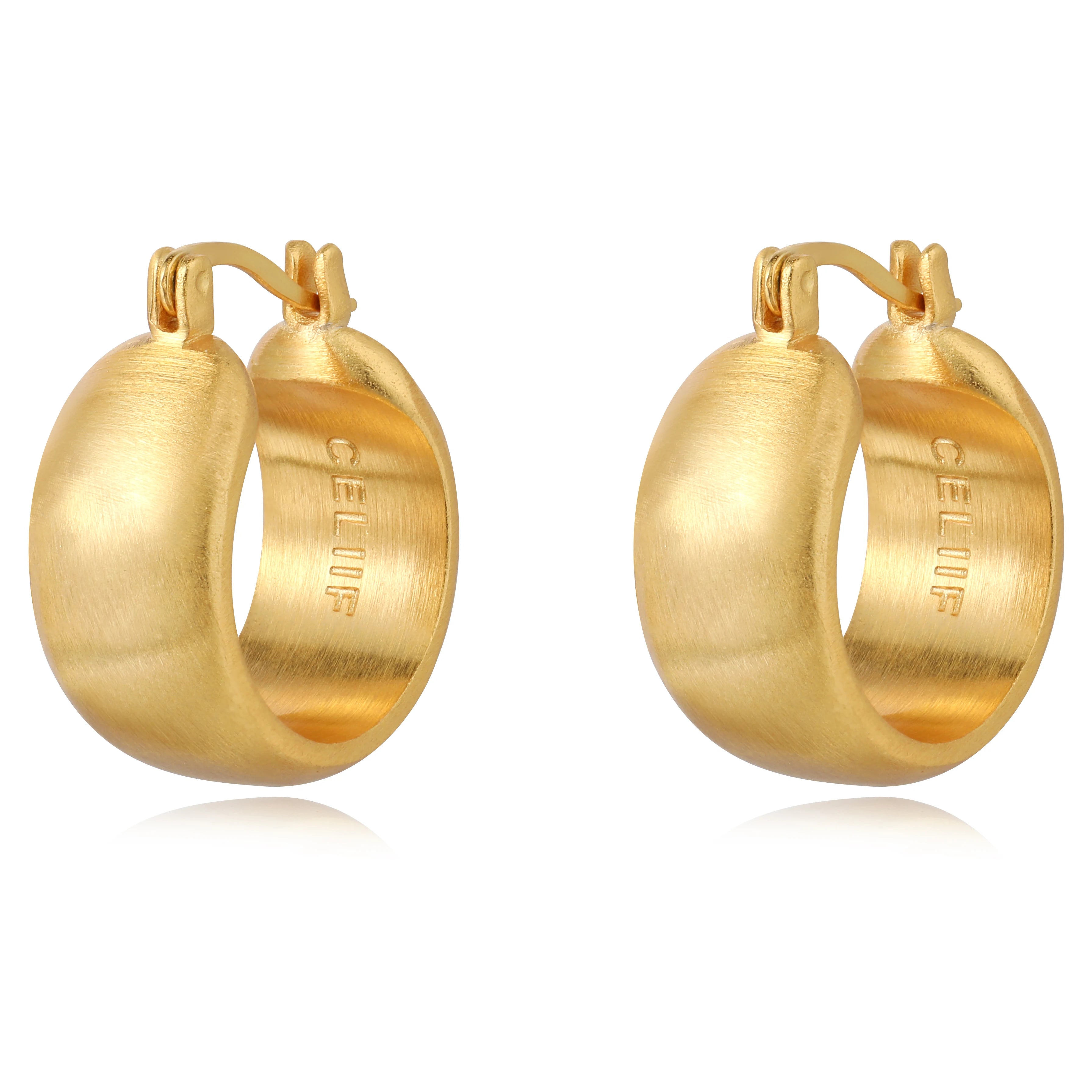 Vintage Party Fashion Brass Electroplated Gold and Silver Matte Brushed Hoop Earrings Unisex Jewelry Factory Wholesale