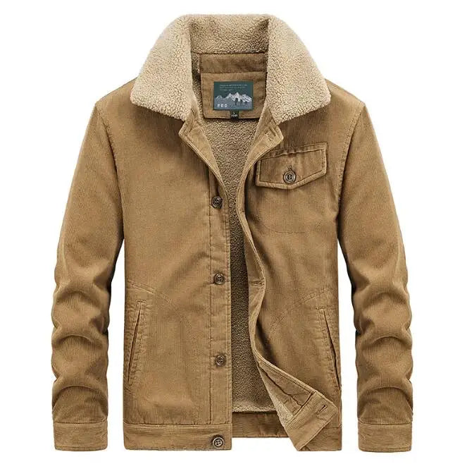 Winter Men's New Lapel Collar Thick Fleece Corduroy Jacket Men's Casual Cotton Cargo Jacket Coat