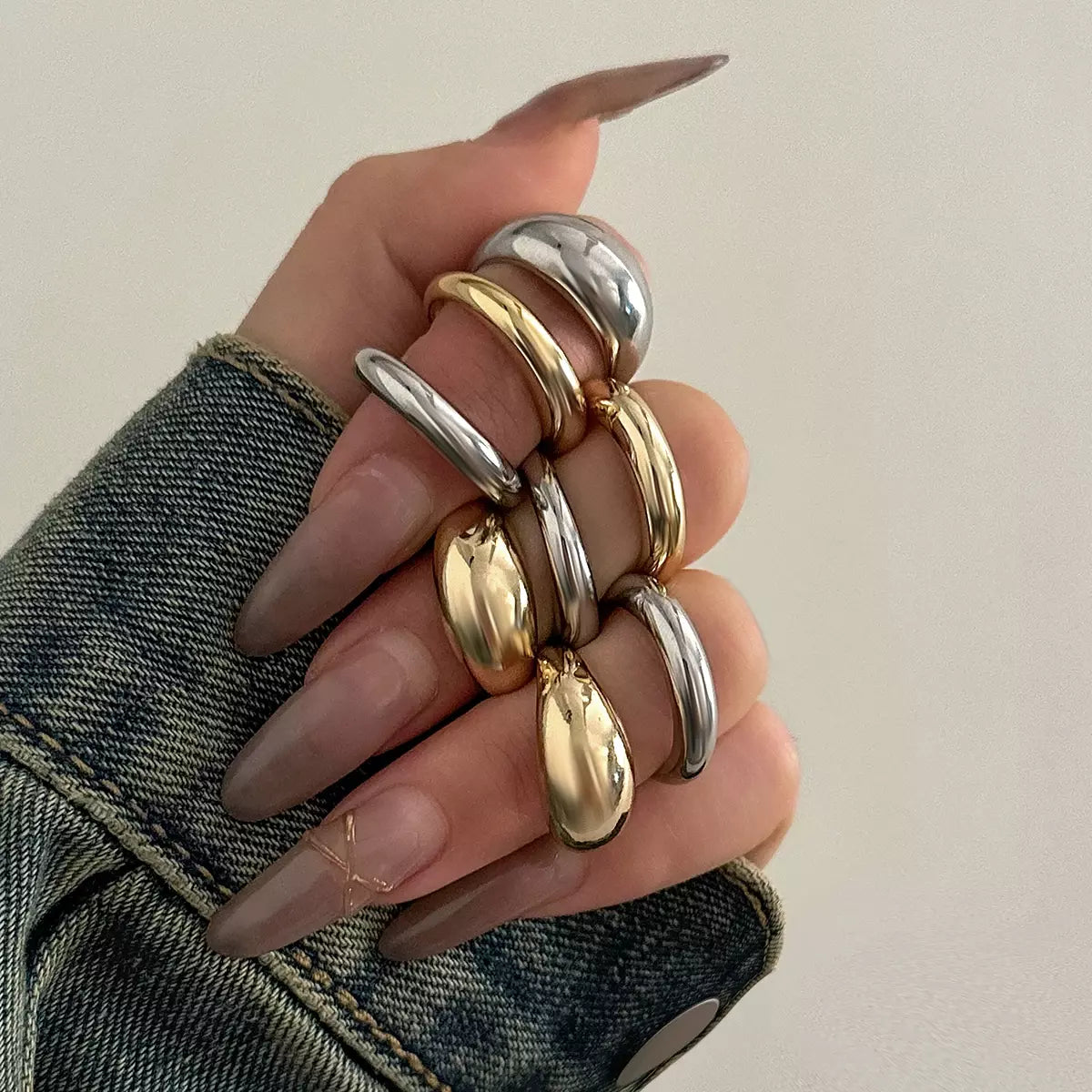 8Pcs/Set Creative Smooth Water Drop Rings for Women Vintage Geometric Adjustable Open Finger Nail Ring Couple Wed Accessories